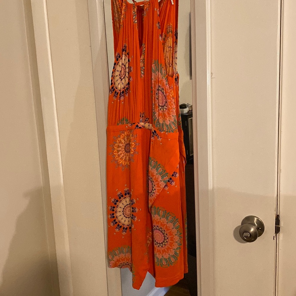 Orange print spaghetti strap dress